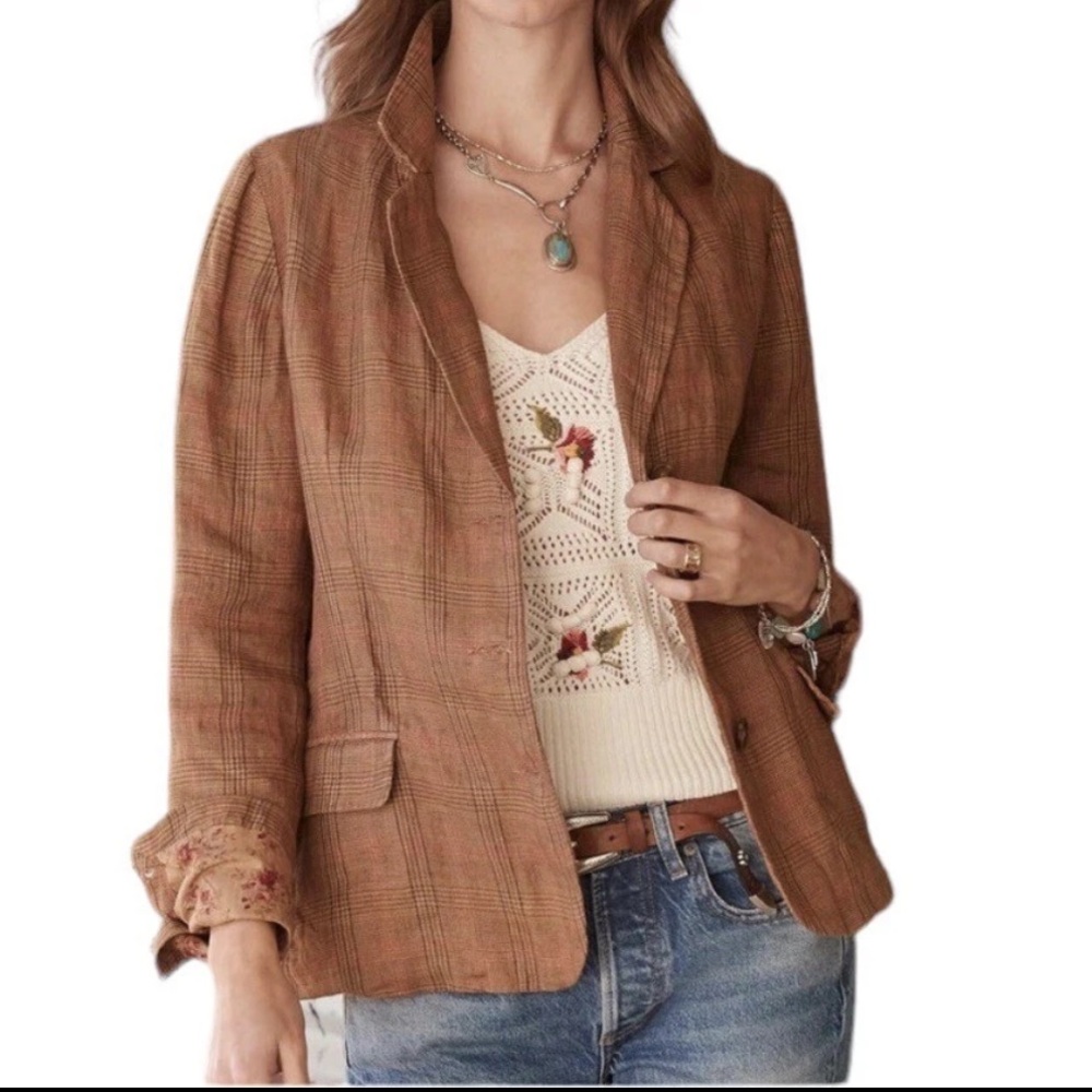 Sundance Edson Hill Linen Plaid Blazer Jacket XS